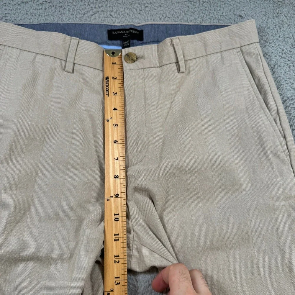 Banana Republic Aiden Fit Mens 33x32 Khaki Beige Striped Cotton Chino Pants Slim